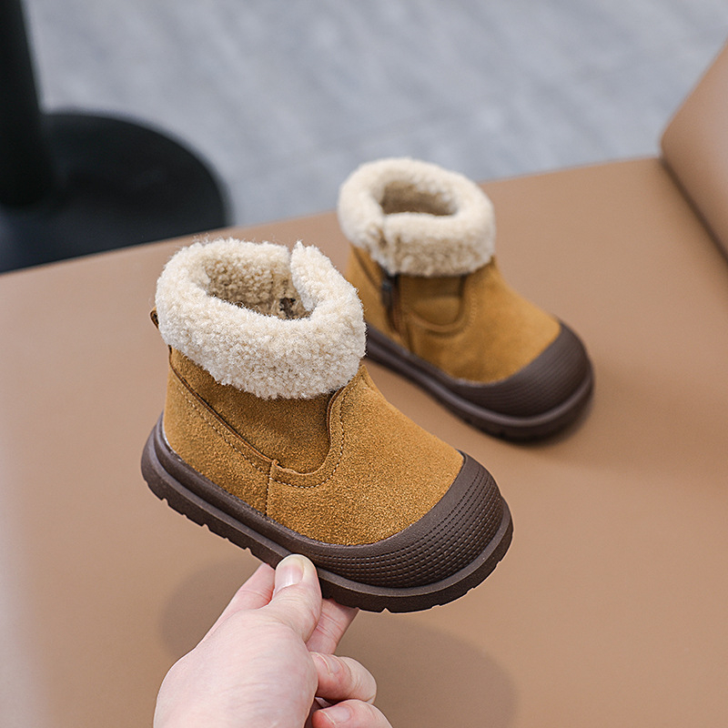 Zimske čizme od prave kože za djecu, s fleece podstavom, debela mekana potplata, bočni zip, unisex za djecu 1-3 godine