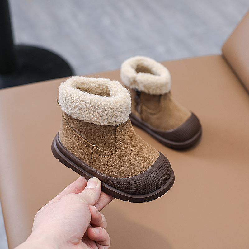 Zimske čizme od prave kože za djecu, s fleece podstavom, debela mekana potplata, bočni zip, unisex za djecu 1-3 godine