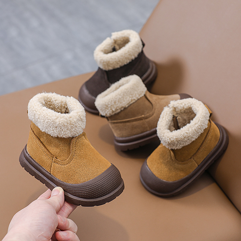 Zimske čizme od prave kože za djecu, s fleece podstavom, debela mekana potplata, bočni zip, unisex za djecu 1-3 godine