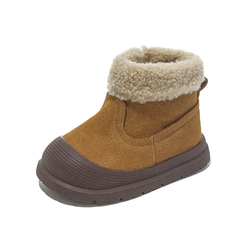 Zimske čizme od prave kože za djecu, s fleece podstavom, debela mekana potplata, bočni zip, unisex za djecu 1-3 godine