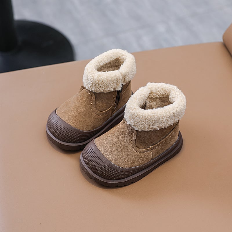 Zimske čizme od prave kože za djecu, s fleece podstavom, debela mekana potplata, bočni zip, unisex za djecu 1-3 godine