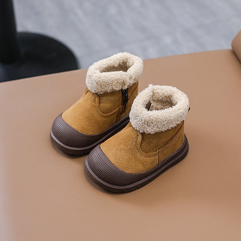 Zimske čizme od prave kože za djecu, s fleece podstavom, debela mekana potplata, bočni zip, unisex za djecu 1-3 godine