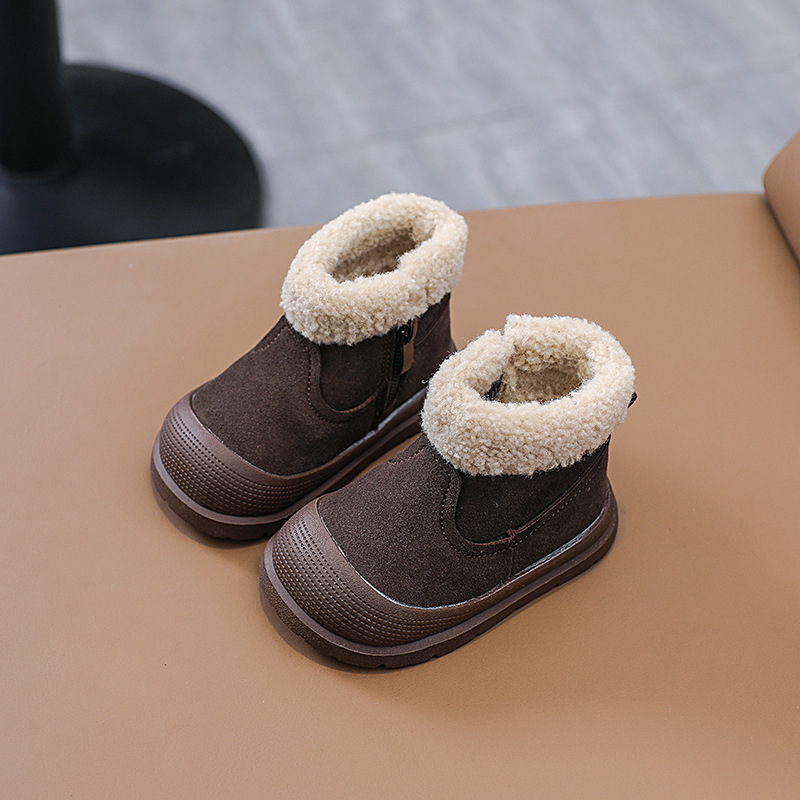 Zimske čizme od prave kože za djecu, s fleece podstavom, debela mekana potplata, bočni zip, unisex za djecu 1-3 godine