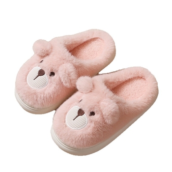 Gyerekeknek való benti papucs Mink velúr felsővel, medve minta, PVC talp, vastagított talp, karikatúra stílus.