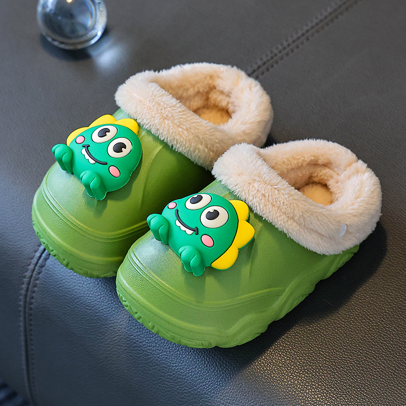 Papuci de iarnă pentru copii din EVA, cu model dinozaur desen animat, impermeabili și antiderapante, pentru copii de 4-16 ani