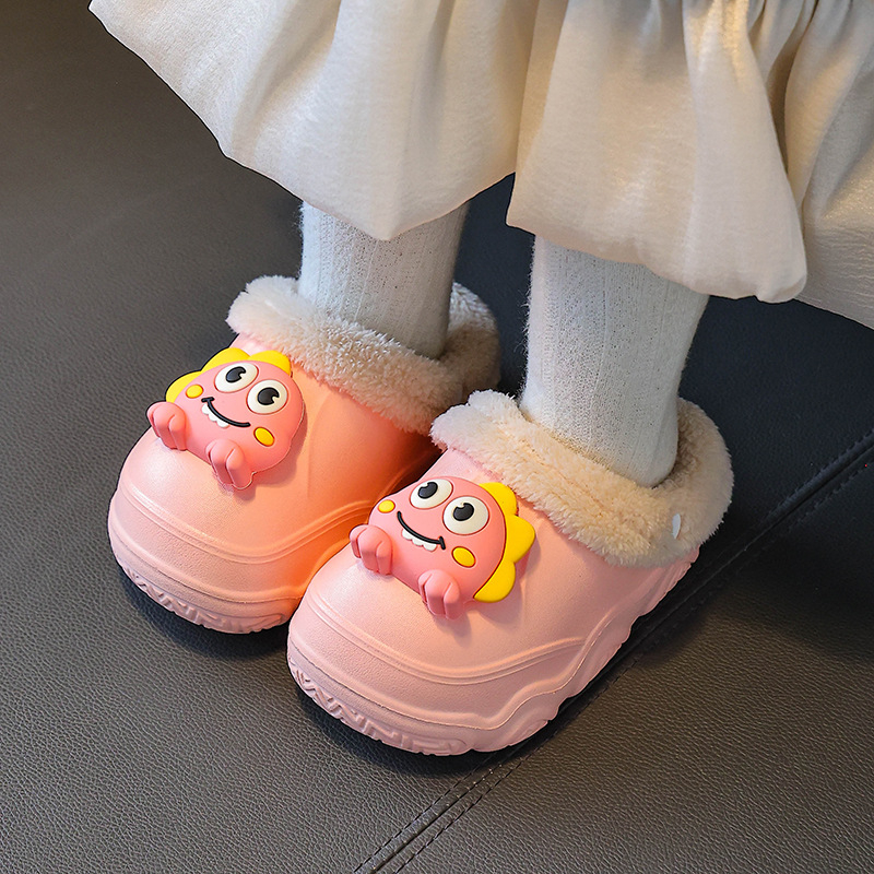 Papuci de iarnă pentru copii din EVA, cu model dinozaur desen animat, impermeabili și antiderapante, pentru copii de 4-16 ani