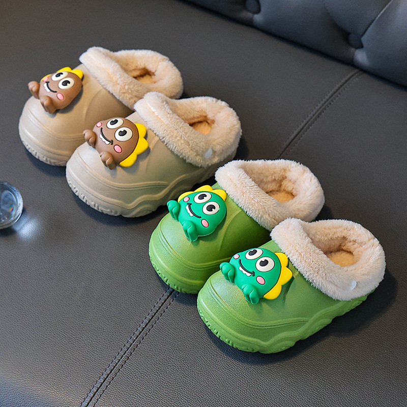 Papuci de iarnă pentru copii din EVA, cu model dinozaur desen animat, impermeabili și antiderapante, pentru copii de 4-16 ani