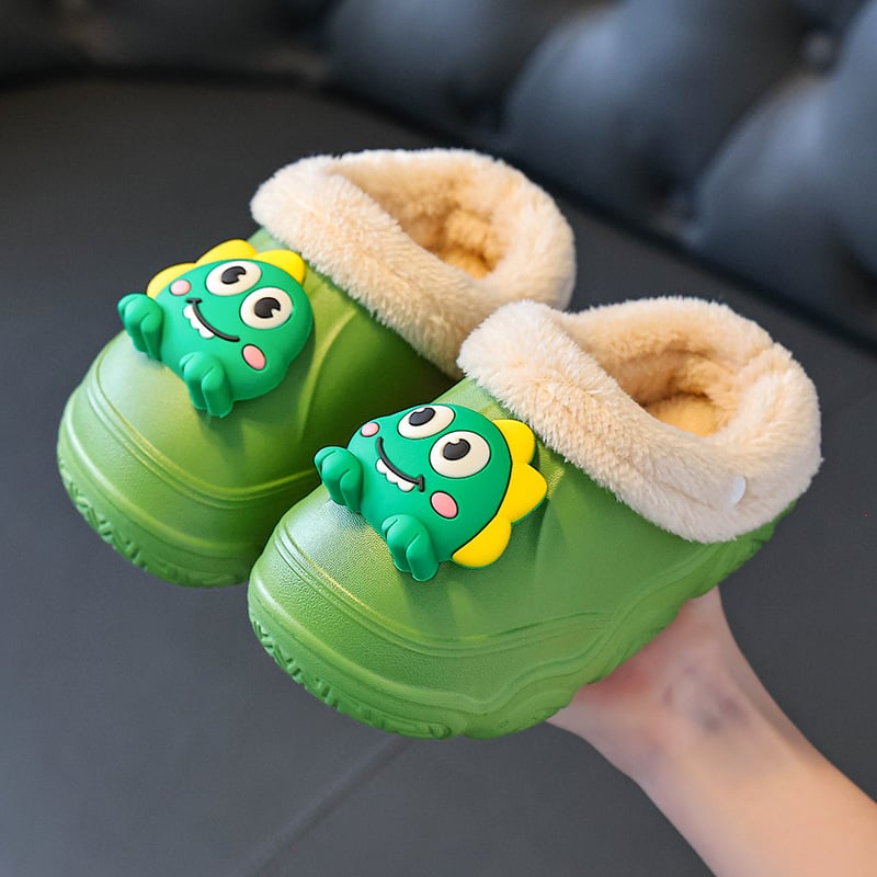 Papuci de iarnă pentru copii din EVA, cu model dinozaur desen animat, impermeabili și antiderapante, pentru copii de 4-16 ani