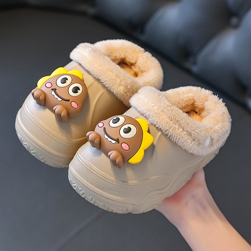 Papuci de iarnă pentru copii din EVA, cu model dinozaur desen animat, impermeabili și antiderapante, pentru copii de 4-16 ani