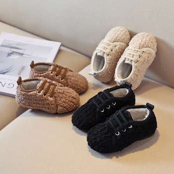 Gyerekeknek készült fleece cipő, koreai stílusú, meleg vastag bélésű, gumírozott talppal, slip-on téli modell (1–12 év)
