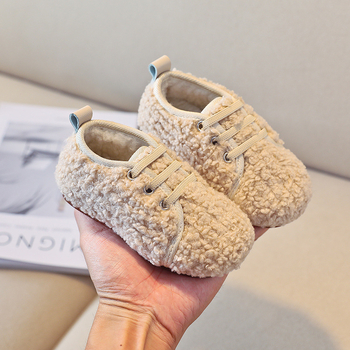 Gyerekeknek készült fleece cipő, koreai stílusú, meleg vastag bélésű, gumírozott talppal, slip-on téli modell (1–12 év)