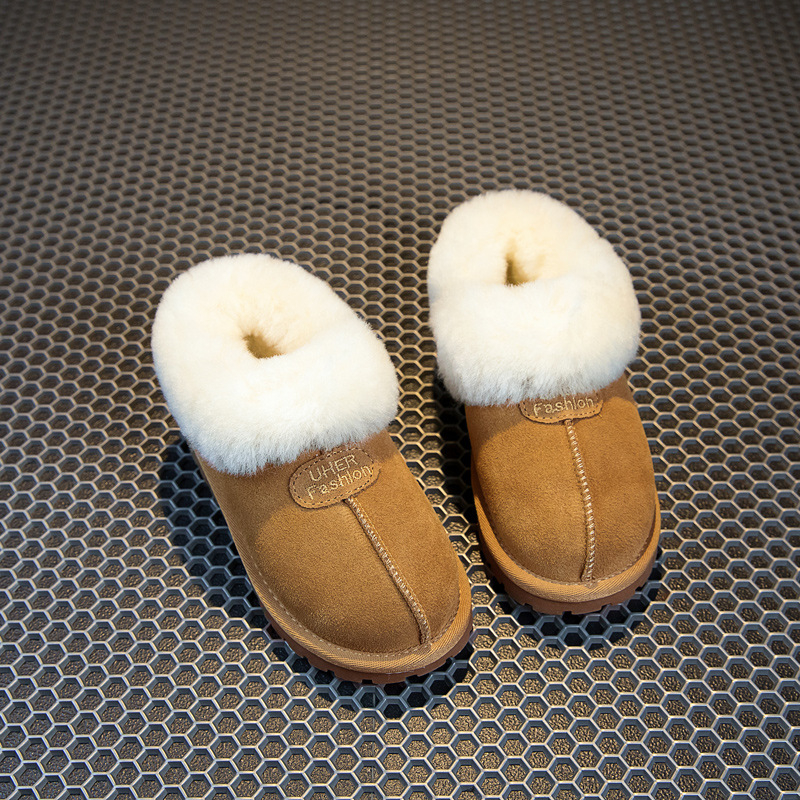 Gyerekek téli hócipői fleece béléssel, velúr felső és talp, koreai stílusú minimalista dizájn, 7–16 éveseknek