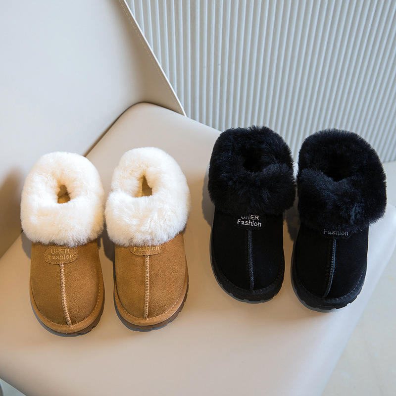 Gyerekek téli hócipői fleece béléssel, velúr felső és talp, koreai stílusú minimalista dizájn, 7–16 éveseknek