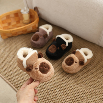 Capibara plüss téli gyerekcipő 1–3 éveseknek, cartoon mintával, csúszásmentes TPR talp, elasztikus pánt