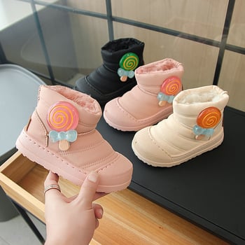 Uniszex gyerek téli hócsizma - koreai stílusú bokacipő, PU felső rész, fleece bélés, vízálló