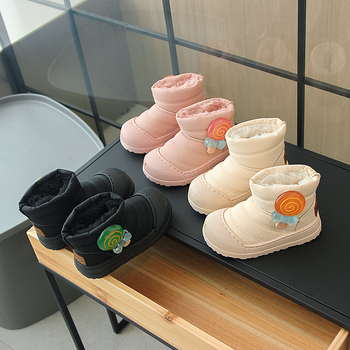 Uniszex gyerek téli hócsizma - koreai stílusú bokacipő, PU felső rész, fleece bélés, vízálló