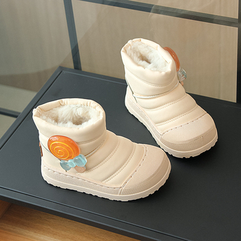 Uniszex gyerek téli hócsizma - koreai stílusú bokacipő, PU felső rész, fleece bélés, vízálló