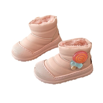 Uniszex gyerek téli hócsizma - koreai stílusú bokacipő, PU felső rész, fleece bélés, vízálló