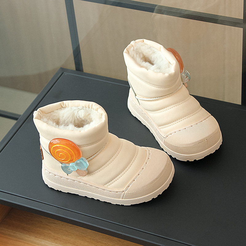 Uniszex gyerek téli hócsizma - koreai stílusú bokacipő, PU felső rész, fleece bélés, vízálló