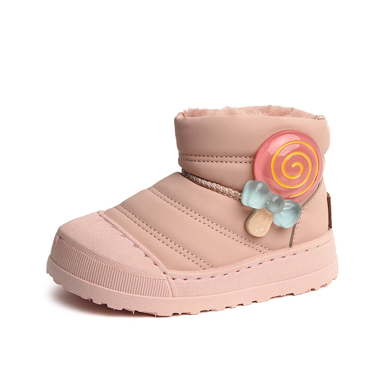 Uniszex gyerek téli hócsizma - koreai stílusú bokacipő, PU felső rész, fleece bélés, vízálló