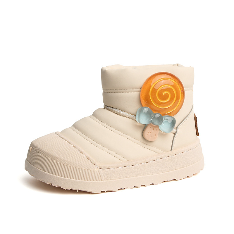 Uniszex gyerek téli hócsizma - koreai stílusú bokacipő, PU felső rész, fleece bélés, vízálló