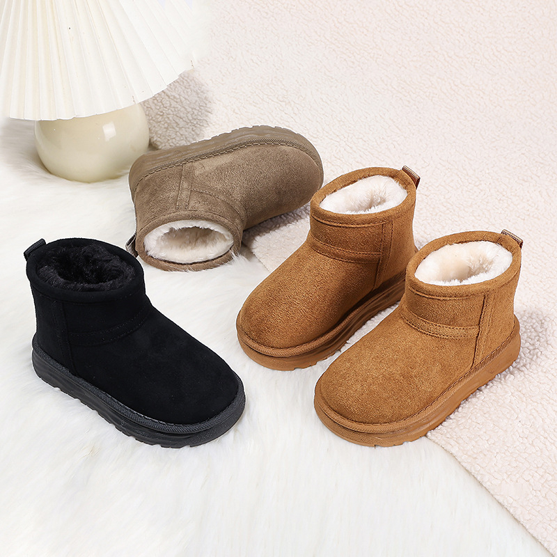 Vaikų žieminiai kulkšnies bateliai iš dirbtinės odos, su fliso pamušalu, anti-slidžiu padu, unisex, 4–16 metų vaikams.