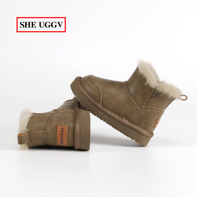 SHEUGGV vaikų sniego batai – atsparūs vandeniui odinės viršutinės dalies, unisex, 1–12 metų, kasdienis stilius