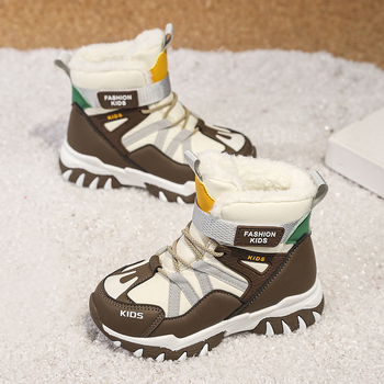 Vaikų medvilniniai žieminiai botai su neslidžia padų, Velcro užsegimas, viršutinė dalis iš dirbtinės odos, gumos pada, storesnė konstrukcija