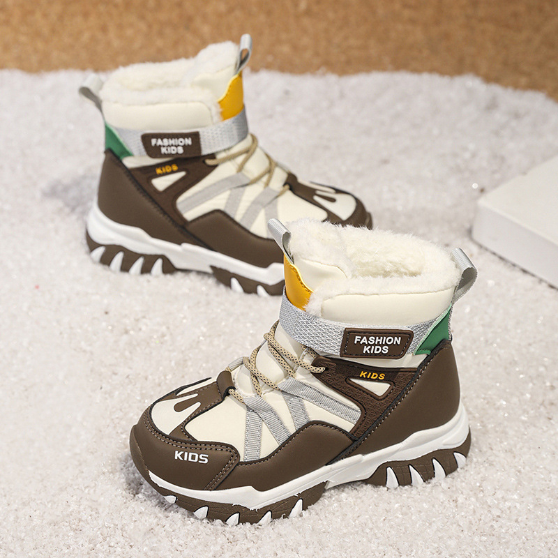 Vaikų medvilniniai žieminiai botai su neslidžia padų, Velcro užsegimas, viršutinė dalis iš dirbtinės odos, gumos pada, storesnė konstrukcija