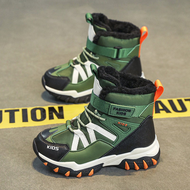 Vaikų medvilniniai žieminiai botai su neslidžia padų, Velcro užsegimas, viršutinė dalis iš dirbtinės odos, gumos pada, storesnė konstrukcija