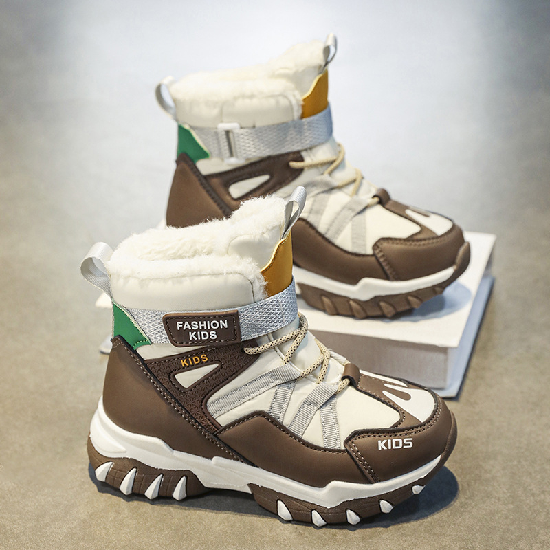 Vaikų medvilniniai žieminiai botai su neslidžia padų, Velcro užsegimas, viršutinė dalis iš dirbtinės odos, gumos pada, storesnė konstrukcija