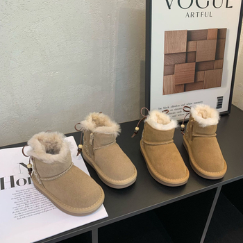 Unisex vaikų sniego bateliai su velveto viršumi, medvilnine įdaila, šoninis užtrauktukas, guminis padas, 1–12 metų