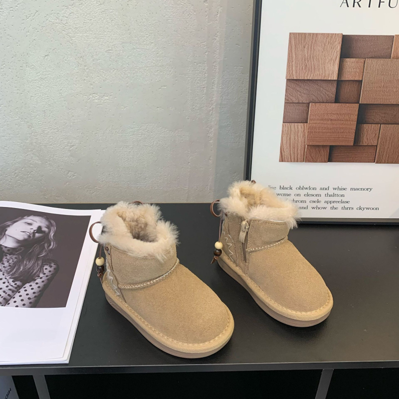 Unisex vaikų sniego bateliai su velveto viršumi, medvilnine įdaila, šoninis užtrauktukas, guminis padas, 1–12 metų