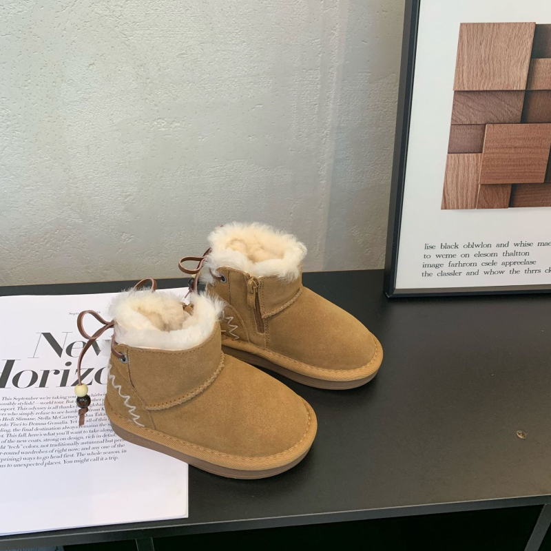 Unisex vaikų sniego bateliai su velveto viršumi, medvilnine įdaila, šoninis užtrauktukas, guminis padas, 1–12 metų