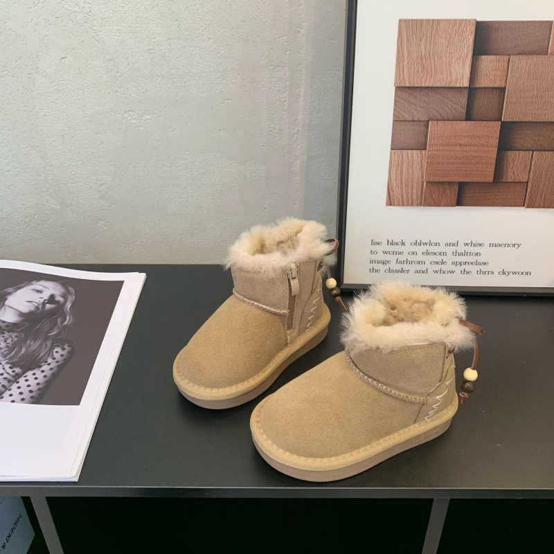 Unisex vaikų sniego bateliai su velveto viršumi, medvilnine įdaila, šoninis užtrauktukas, guminis padas, 1–12 metų