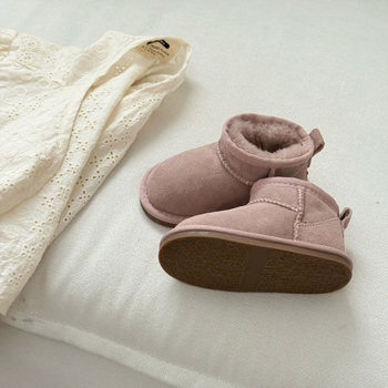 Unisex vaikų kulkšnies bateliai žiemai su kailiniu viršumi, padas iš veršienos sausgyslių, kasdienio stiliaus, 4–12 metų