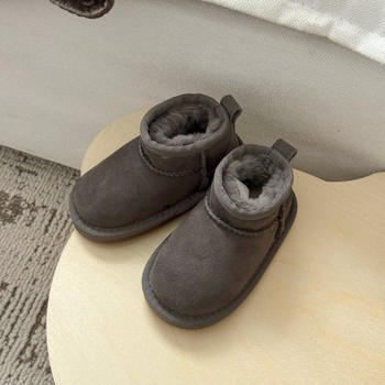 Unisex vaikų kulkšnies bateliai žiemai su kailiniu viršumi, padas iš veršienos sausgyslių, kasdienio stiliaus, 4–12 metų