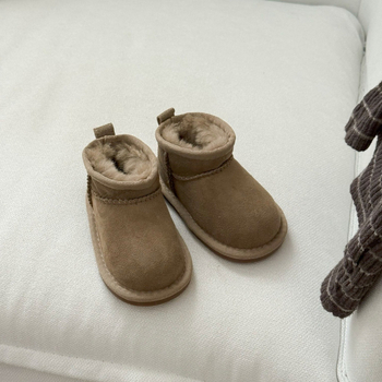 Unisex vaikų kulkšnies bateliai žiemai su kailiniu viršumi, padas iš veršienos sausgyslių, kasdienio stiliaus, 4–12 metų