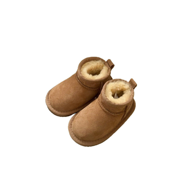 Unisex vaikų kulkšnies bateliai žiemai su kailiniu viršumi, padas iš veršienos sausgyslių, kasdienio stiliaus, 4–12 metų