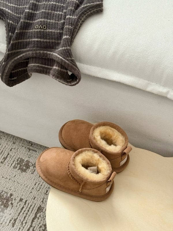 Unisex vaikų kulkšnies bateliai žiemai su kailiniu viršumi, padas iš veršienos sausgyslių, kasdienio stiliaus, 4–12 metų