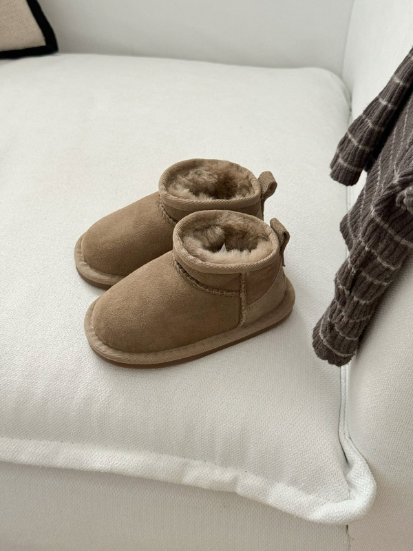 Unisex vaikų kulkšnies bateliai žiemai su kailiniu viršumi, padas iš veršienos sausgyslių, kasdienio stiliaus, 4–12 metų