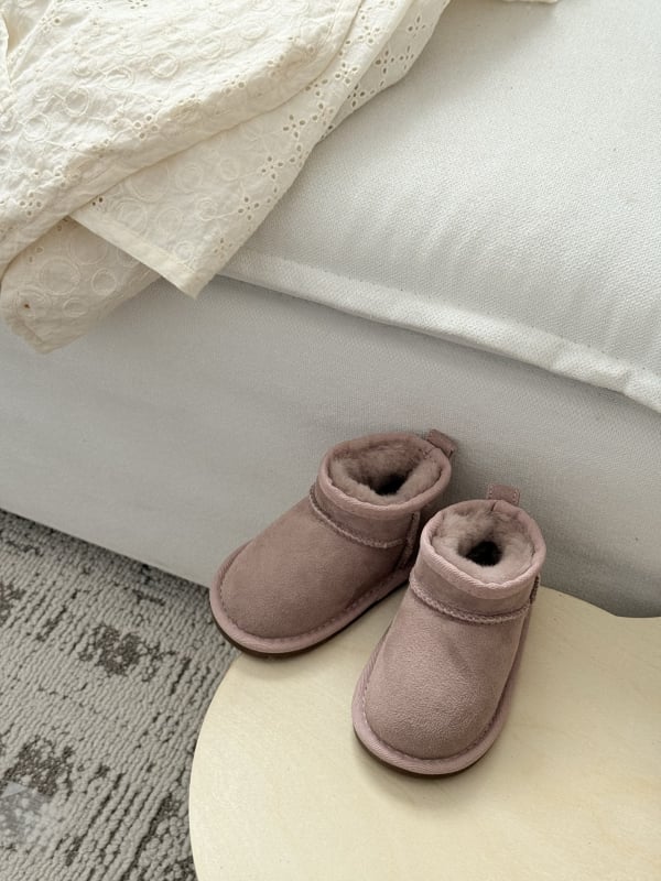 Unisex vaikų kulkšnies bateliai žiemai su kailiniu viršumi, padas iš veršienos sausgyslių, kasdienio stiliaus, 4–12 metų