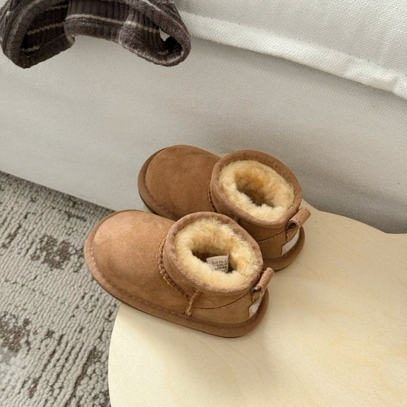 Unisex vaikų kulkšnies bateliai žiemai su kailiniu viršumi, padas iš veršienos sausgyslių, kasdienio stiliaus, 4–12 metų