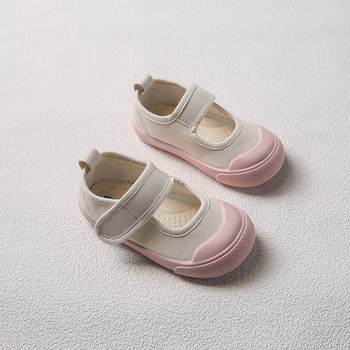 Gyerekeknek készült vászon cipő beltéri használatra Velcro zárással, lélegző felsőrész, gumírozott talp, alacsony szárú, 1–6 éveseknek