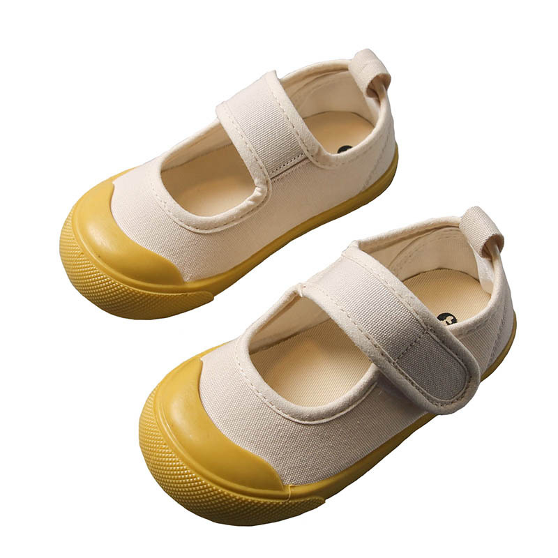 Gyerekeknek készült vászon cipő beltéri használatra Velcro zárással, lélegző felsőrész, gumírozott talp, alacsony szárú, 1–6 éveseknek
