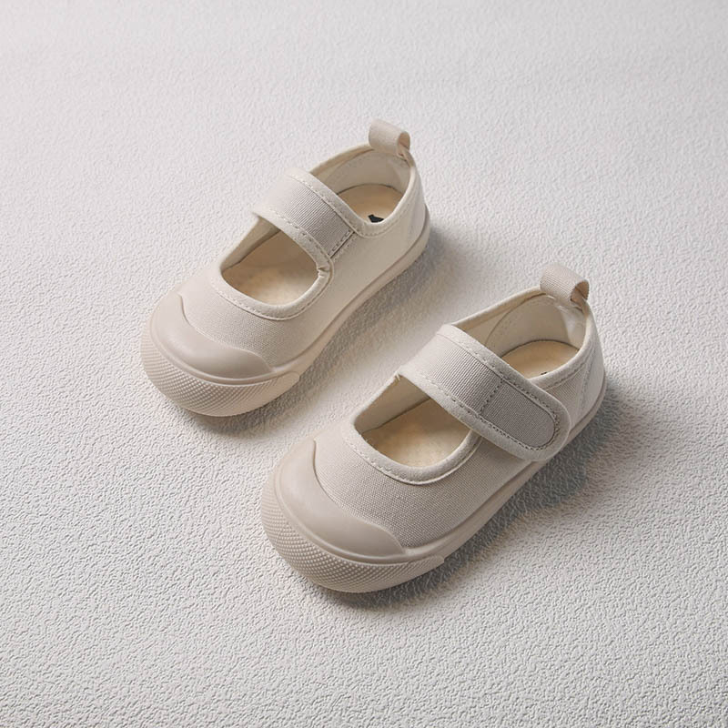 Gyerekeknek készült vászon cipő beltéri használatra Velcro zárással, lélegző felsőrész, gumírozott talp, alacsony szárú, 1–6 éveseknek