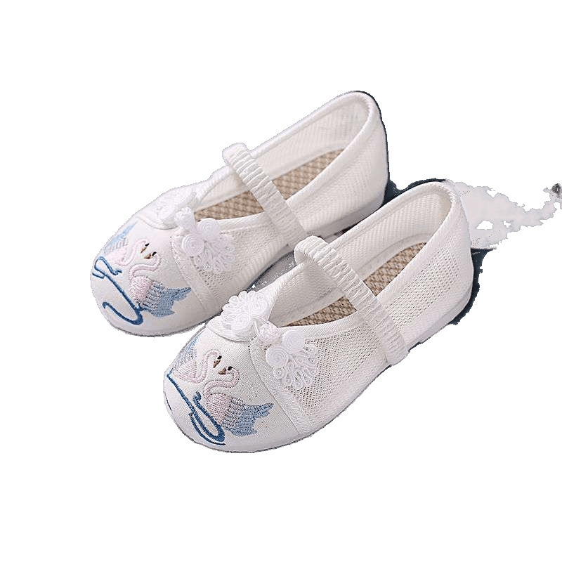 Lányoknak készült textilcipő hímzett mintával, etnikus stilus, kender felsőrész, középmagas, természetes gumitalp, 4–6 éveseknek