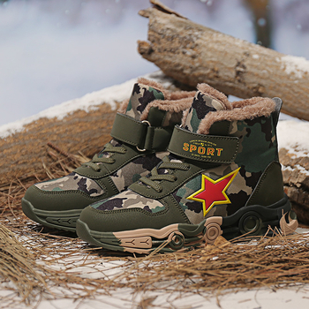 Gyerekeknek készült vászon magas szárú futócipő Velcro zárral, őszi-téli szezonra, kamuflázs mintázat