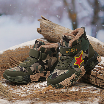 Gyerekeknek készült vászon magas szárú futócipő Velcro zárral, őszi-téli szezonra, kamuflázs mintázat