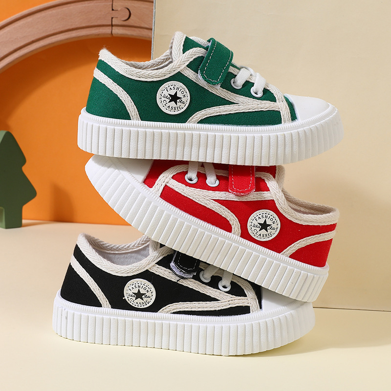Unisex dječje platnene tenisice s Velcro zatvaračem, karirani uzorak, niski profil, platnena gornja, plastična potplat, prozračne i protuklizne za proljeće i jesen (1–6 godina)